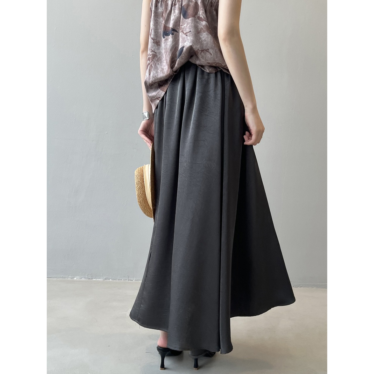 サテン ドレープロングスカート 10016