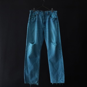 " Levis501 " loose silhouette turquoise color crash denim pants