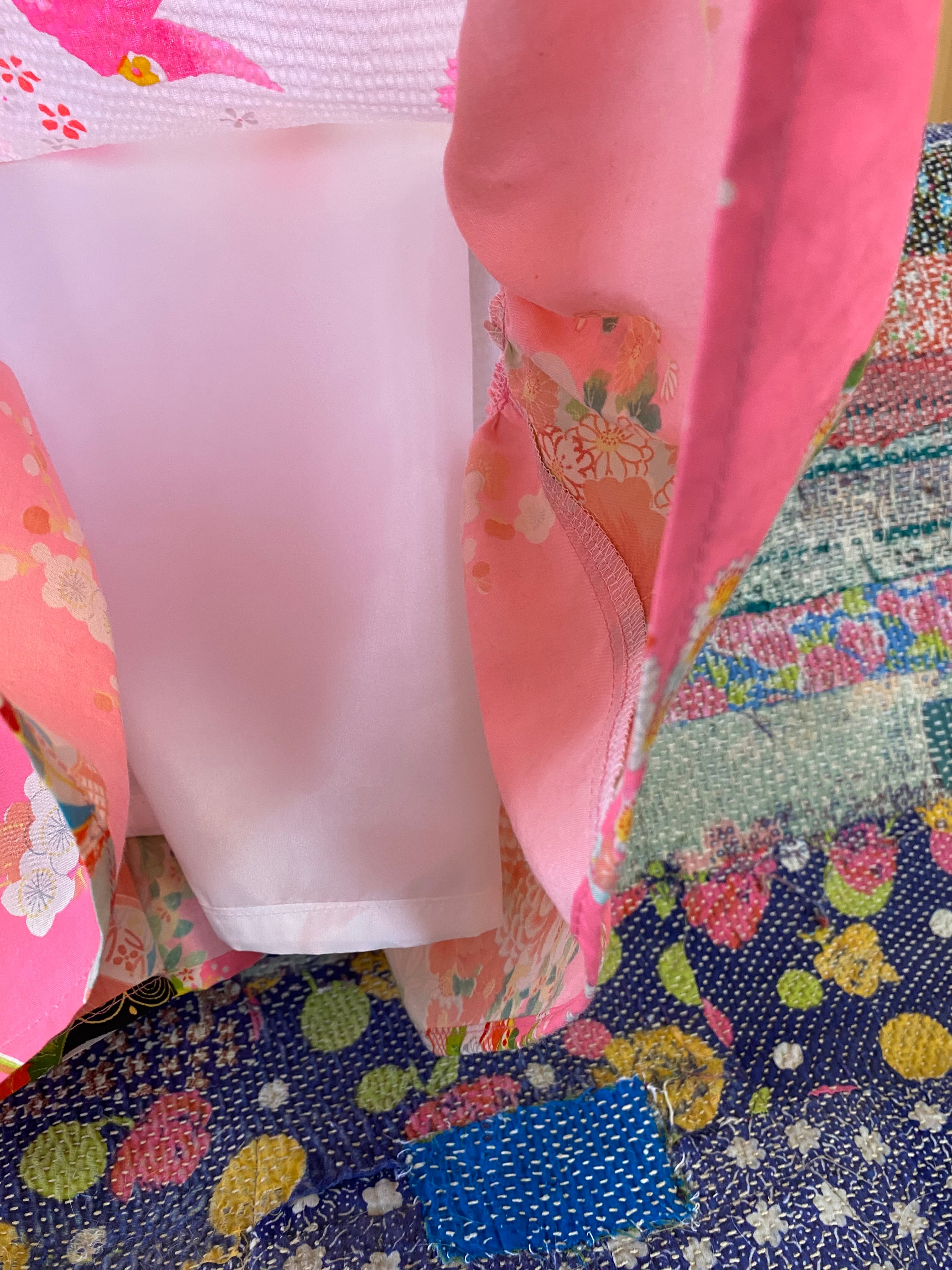 リメイク 昭和レトロ子供着物浴衣リメイクジャンドレワンピース(裏付き