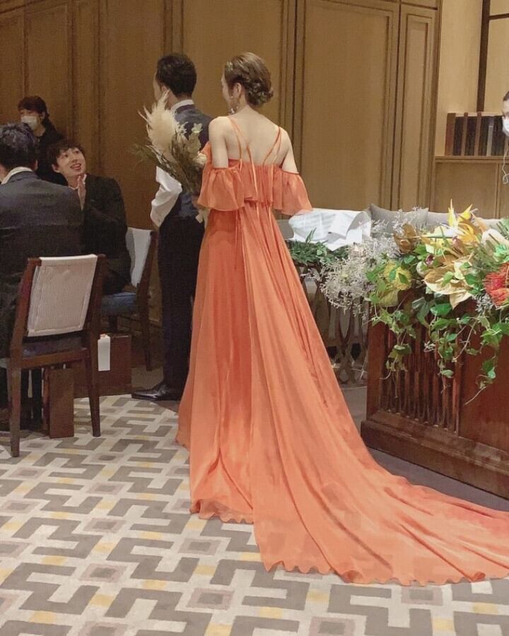 コピー：前撮り ドレス 挙式用 カラードレス 茶色テラコッタ 長  