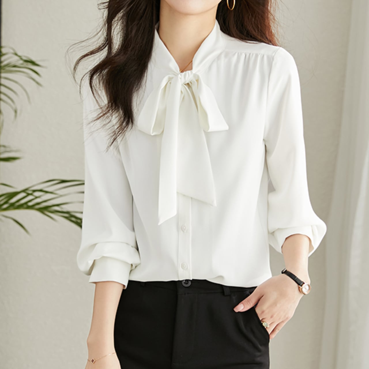 シンプルボウタイブラウス Me0582