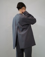 RITSUKO KARITA - Wool No-collar Jacket :Gray|岐阜ウール/玉虫調(紫×グレー)/深ベンツ