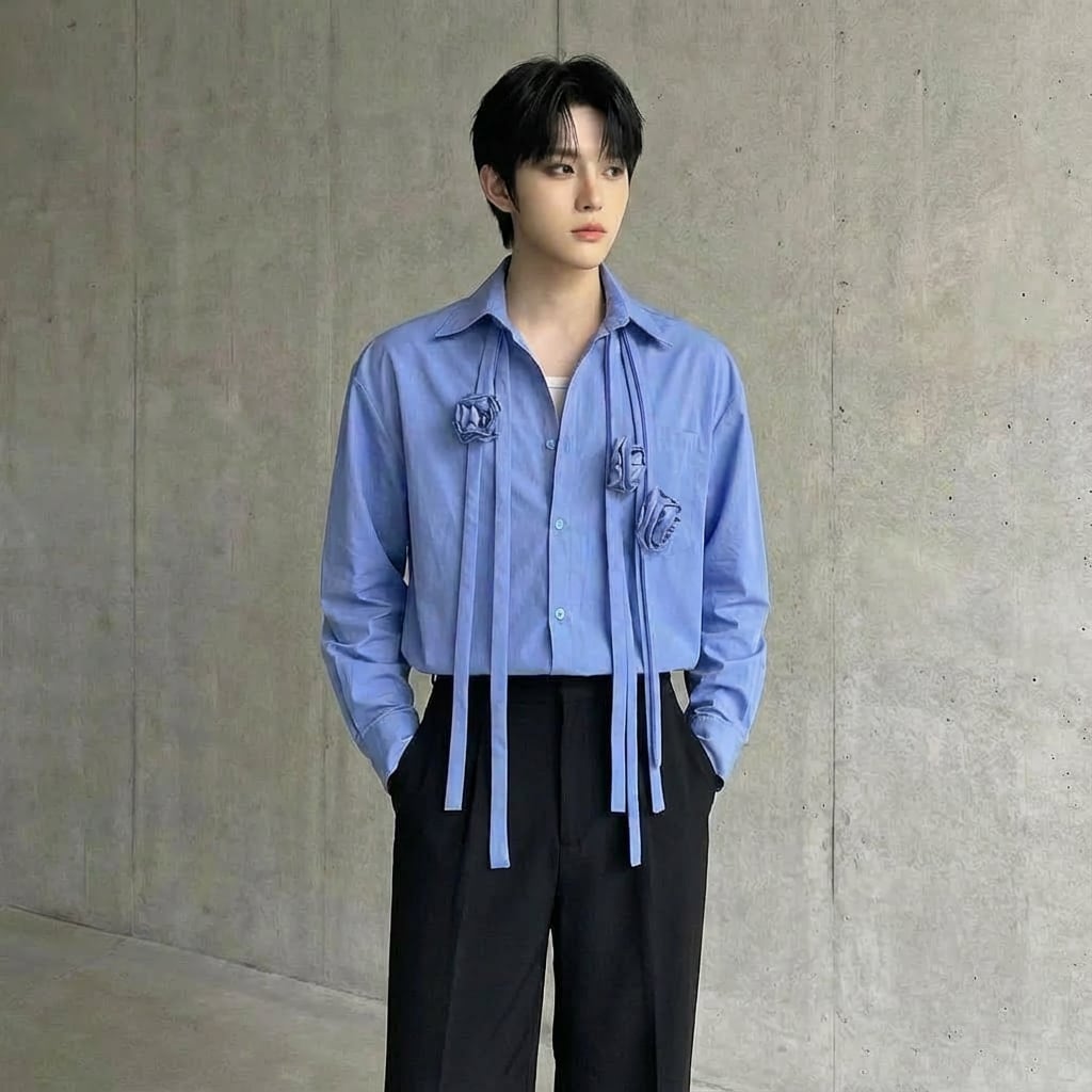 ローズモチーフ装飾 ドロップショルダーシャツ 2カラー D11611