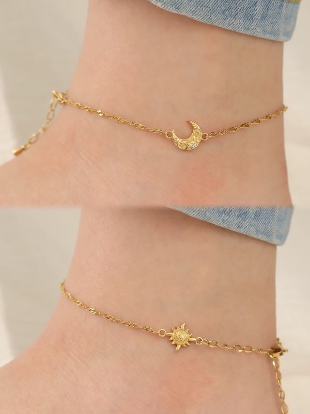 【 screw 】316L hawaiian sun & moon anklet  #a19