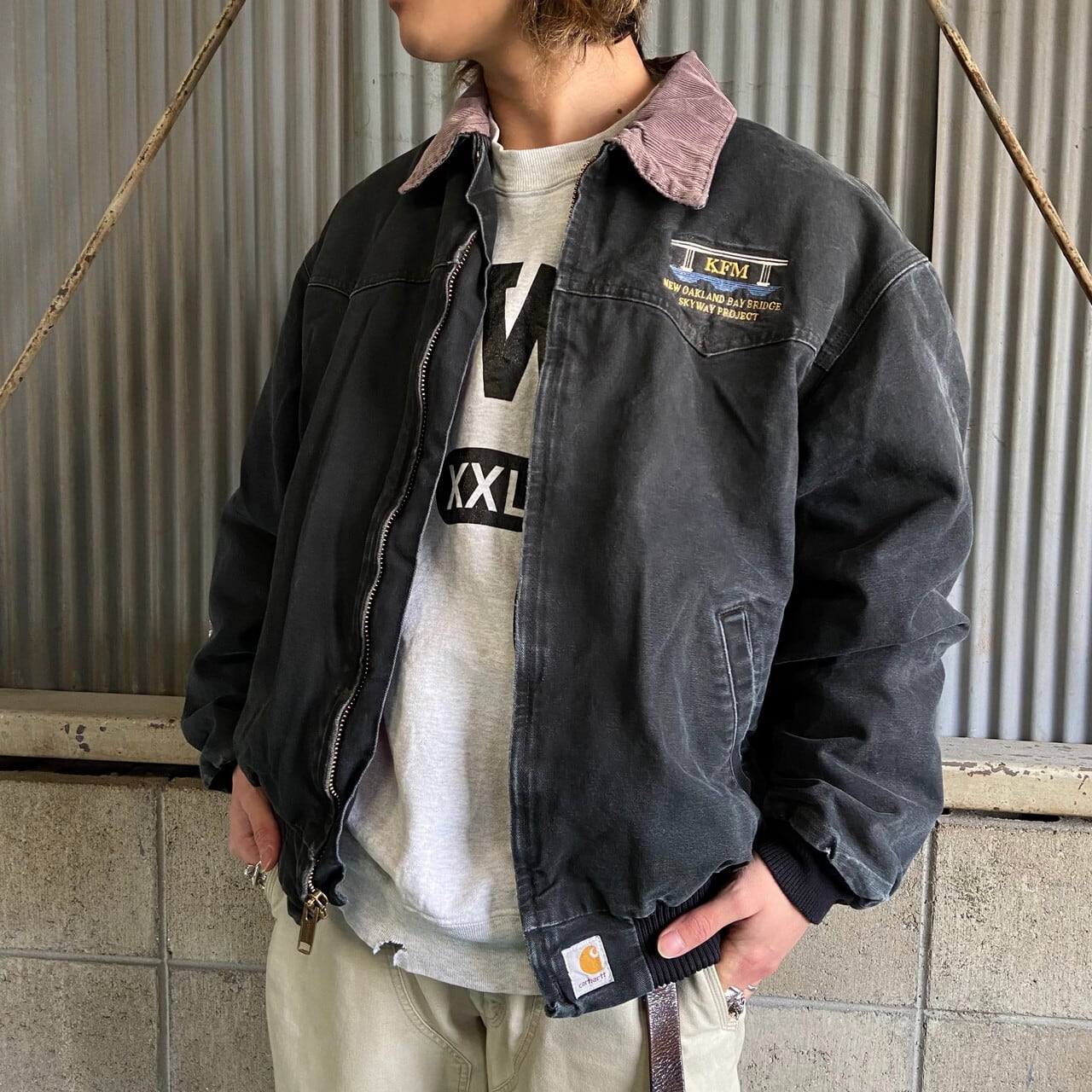 カーハート サンタフェジャケット 革パッ navy size L - ブルゾン