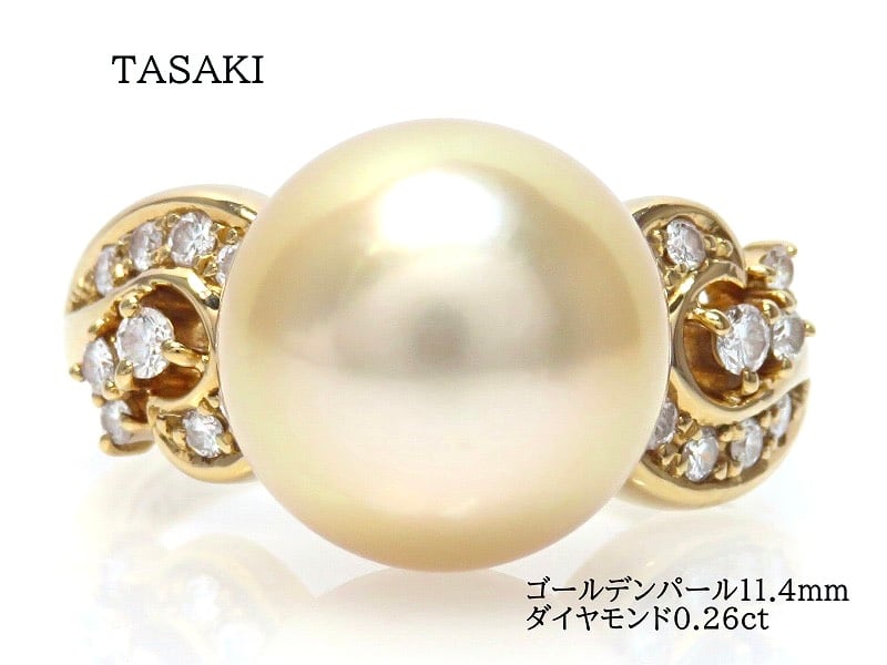 イエローゴールド-　K18　リング　ゴールデンパール11.4mm　ダイヤモンド0.26ct　TASAKI　タサキ