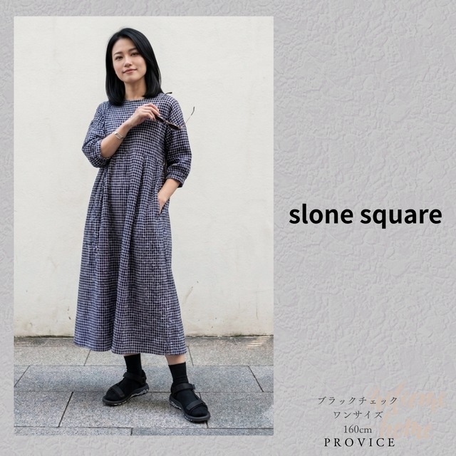 slonesquare/825160 nous rendent heureuxヌーランドオロー/胸切り替えチェック5分袖ワンピース