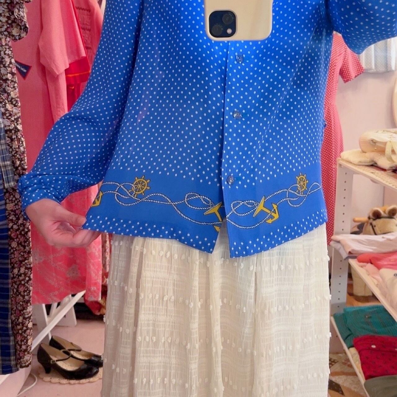 marine dot blue shirt