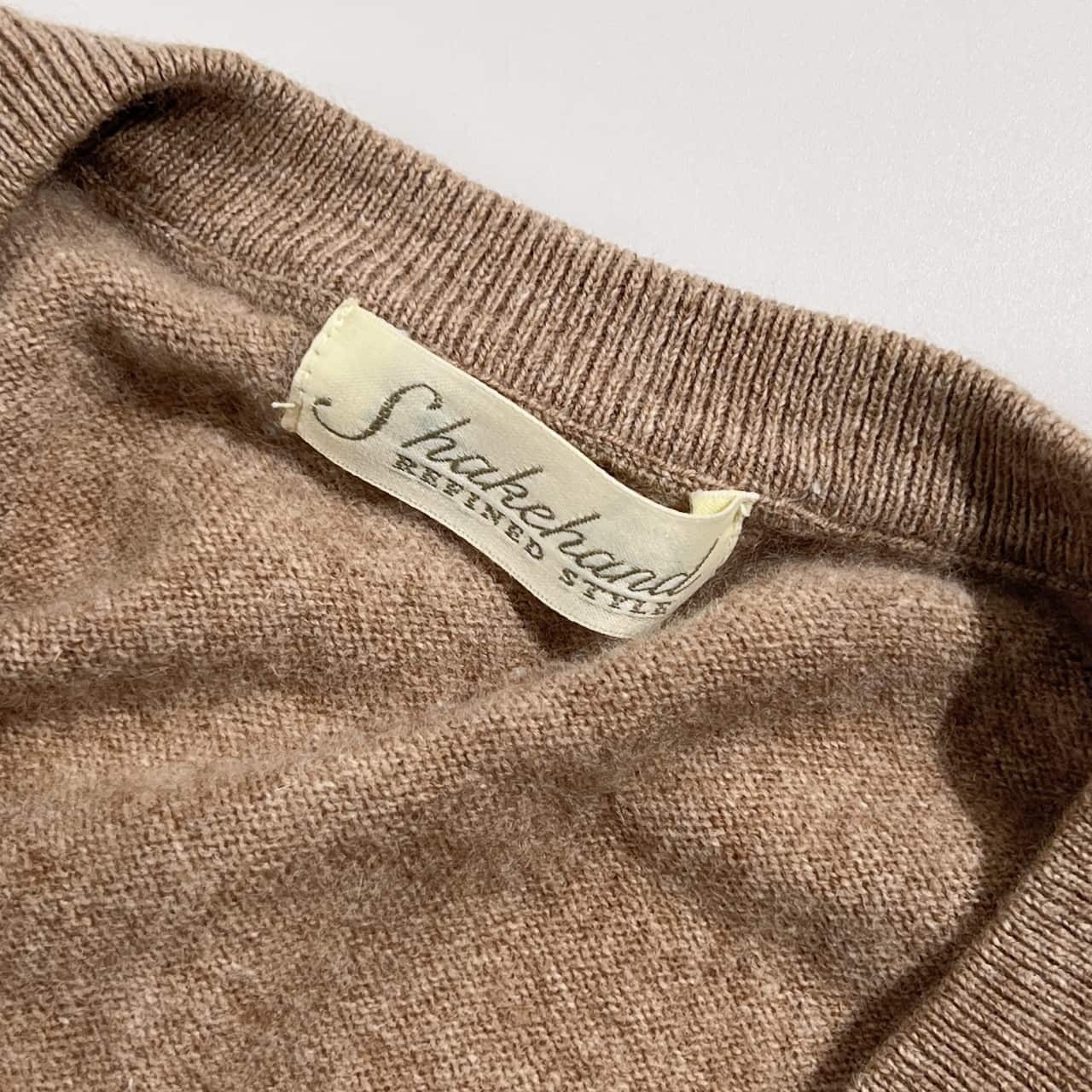 カシミヤ100% Shakehand シェイクハンド アーガイル柄 Vネック ウールセーター L/ベージュ メンズ