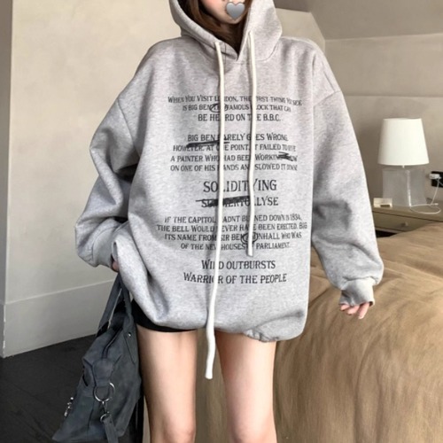 レタープリントドロストヘムフーディー ・13273