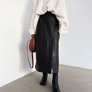 eco leather side slit  skirt  11978