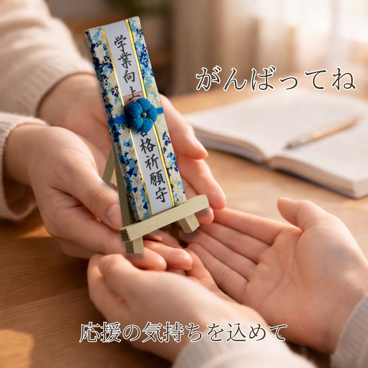 卓上ミニ木札御守り 学業成就 合格祈願｜スタンド付き 4寸 縦12cm 梅の