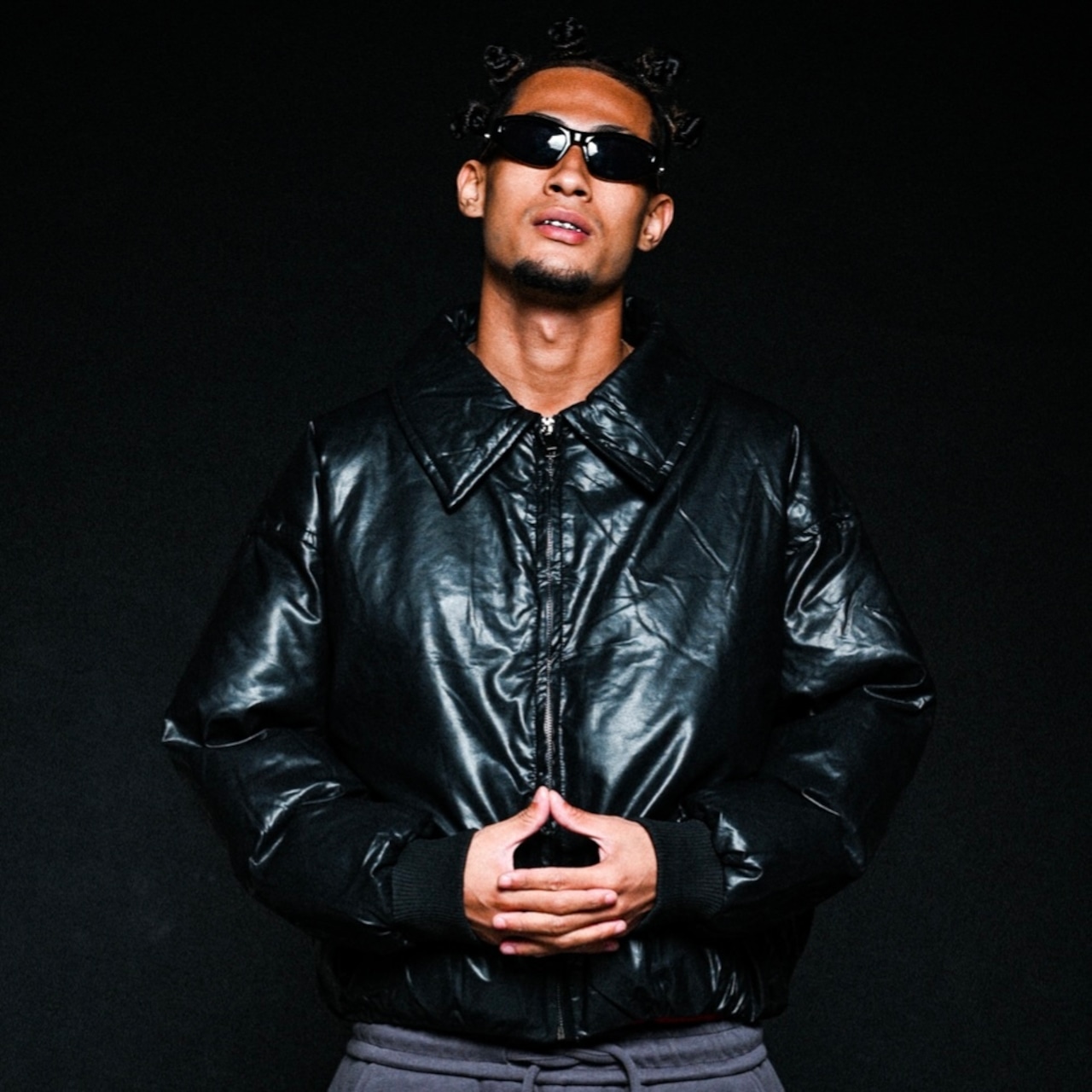 LEATHER BOMBER PUFFER JACKET