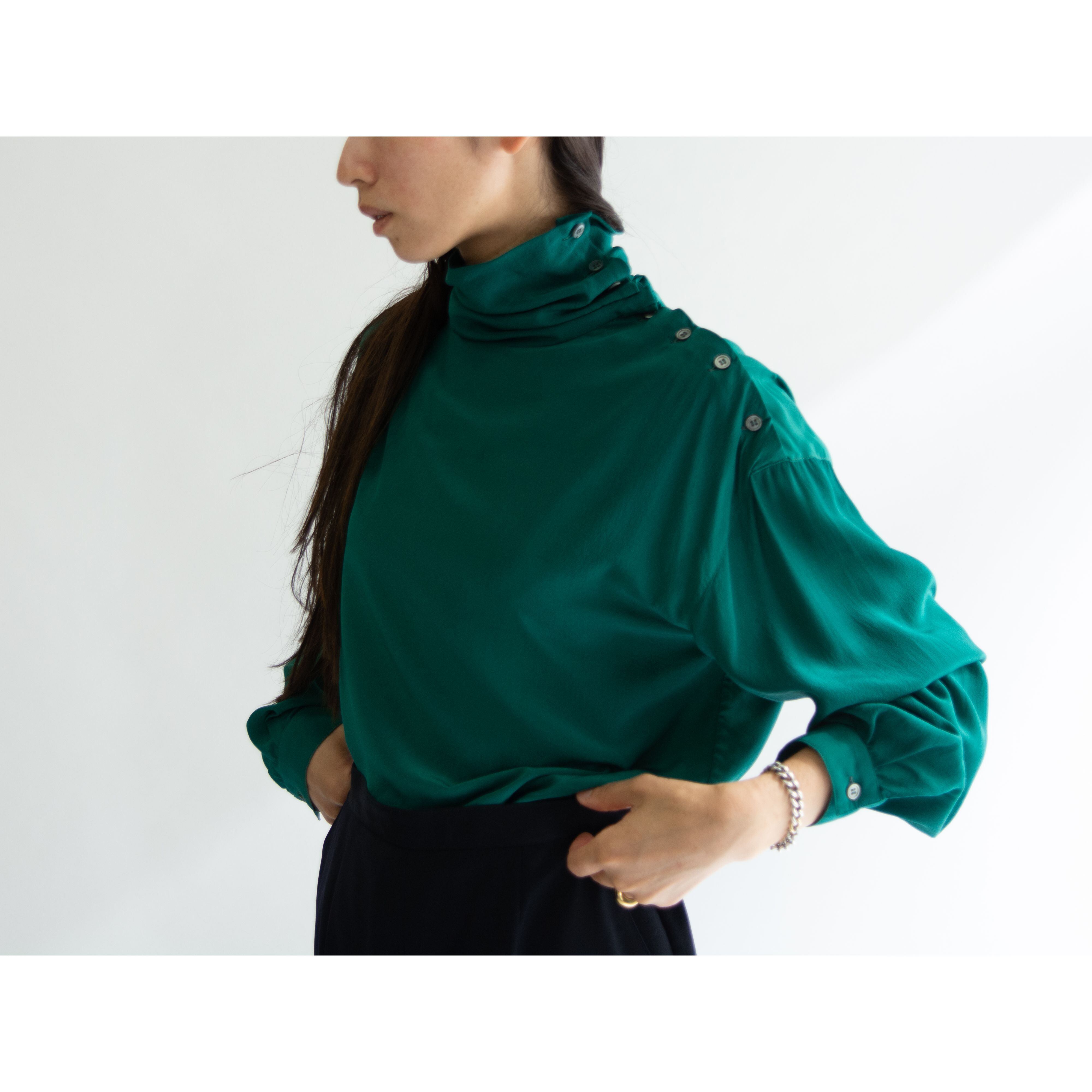 【Unknown Brand】100% Silk Oversized High-neck Blouse（オーバーサイズ ハイネックシルクブラウス）