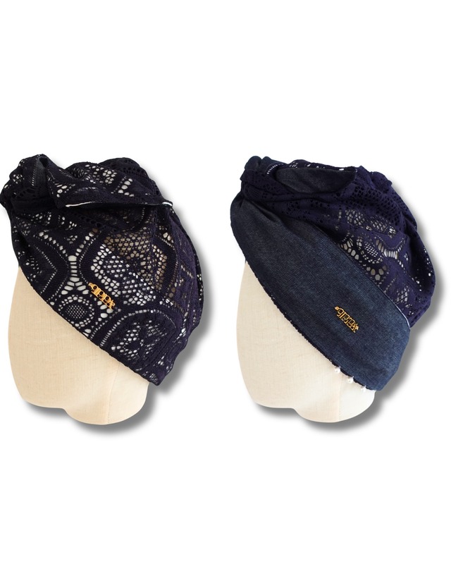 HAIR WRAP｜ Navy Lace デニム