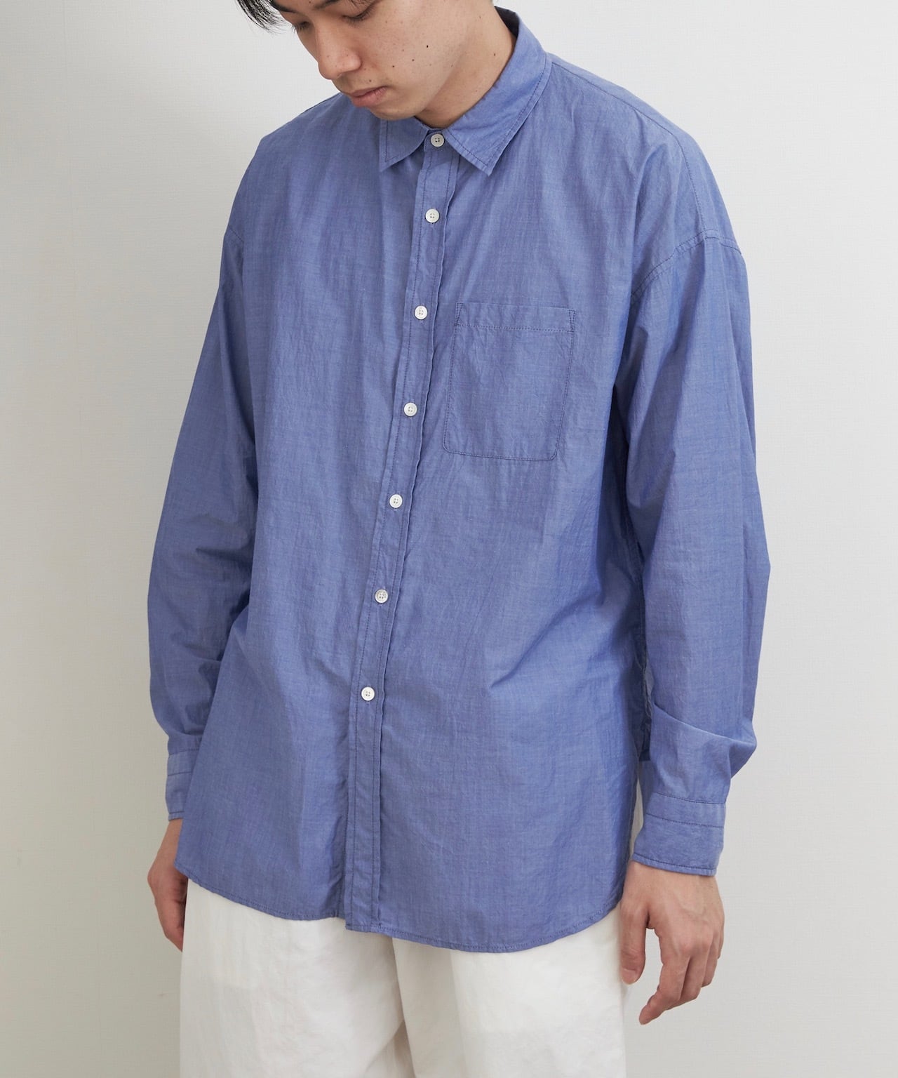 本日限定　Typewriter Long シャツ CTTN TYPEWRITER HUGE SHIRT / 綿タイプライターヒュージシャツ (BLUE