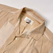 80s 90s ixi:z イクシーズ ビンテージ ストライプ柄 デザイン オープンカラー 開襟 半袖シャツ サイズ M /メンズ/ベージュ系