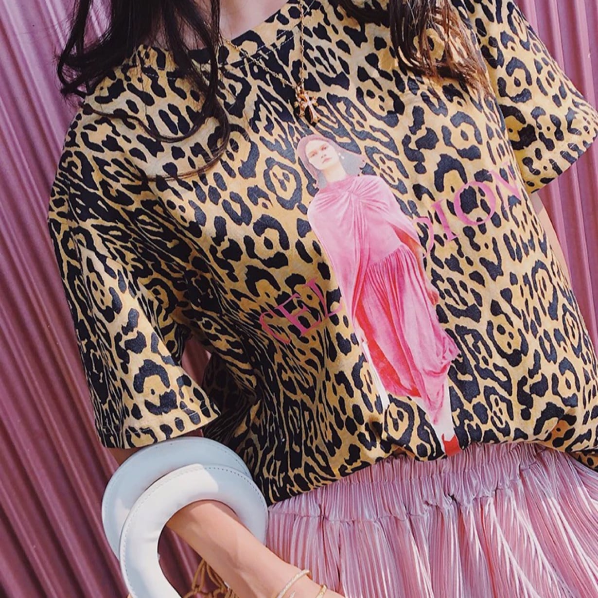 ☆ レオパード Tシャツ トップス ヒョウ柄 アニマル ピンク カジュアル