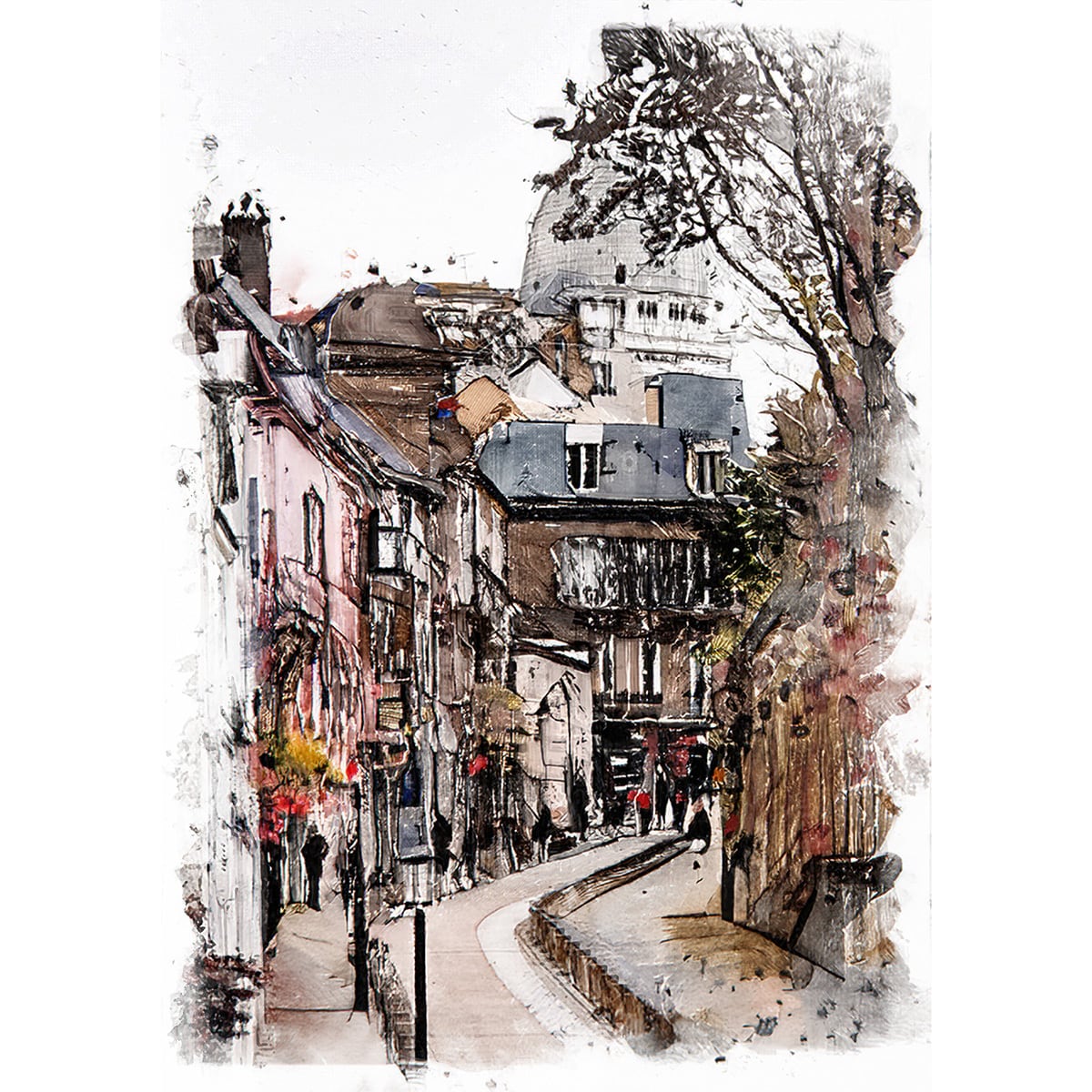 絵画 風景画(街並み) フランス パリ モンマルトル インテリアアート額 