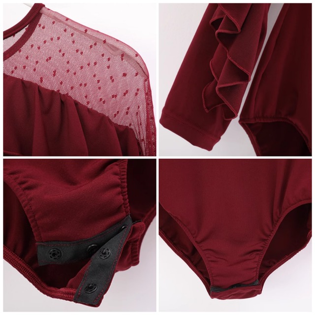 ラッフルスリーブ ラウンドネック フレア レオタード トップス 3col　D00392