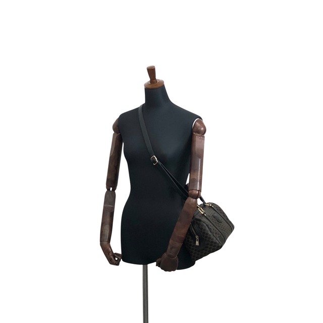 CELINE セリーヌ マカダム ハンドバッグ ブラック ブラゾン型押し PVCレザー 2way ミニボストン vintage ヴィンテージ オールド 5uamii