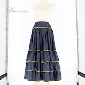 フラメンコ 衣装 ファルダ スカート 黄色 ドット 水玉 紺色 ルーニー RONEY ネイビー系 イエロー系 フラメンコスカート スカート 可愛い レトロ ファルダ レディース おしゃれ パーティ ダンス衣装 イベント用 紺色スカート 水玉模様