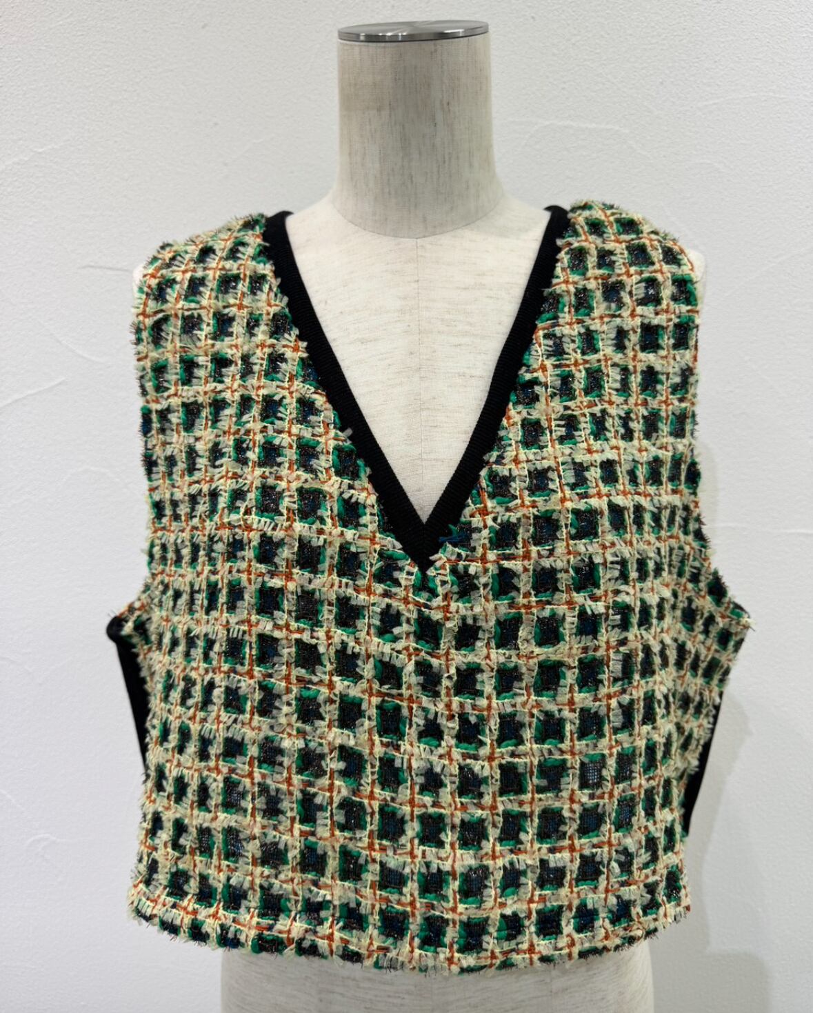 CYAN TOKYO フリンジツイードベスト CYAN TOKYO（シアン トーキョー） バックオーバー ツイードベスト