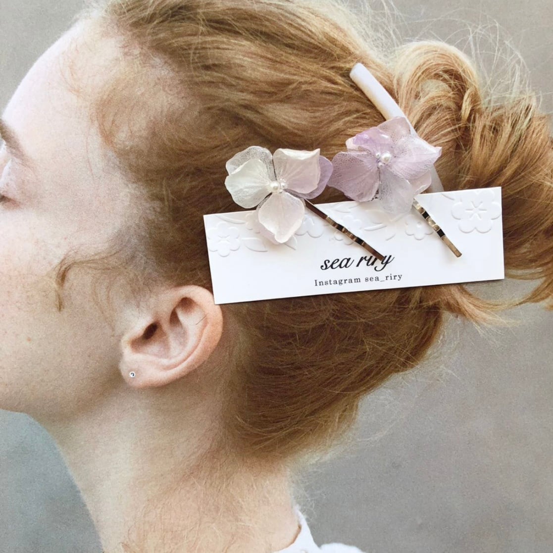 ベビーヘアクリップハンドメイドヘアピンヘアゴム紫陽花リボン