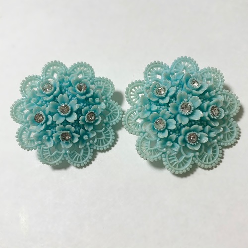 Vintage Celluloid Floral Earrings (Sax Blue)