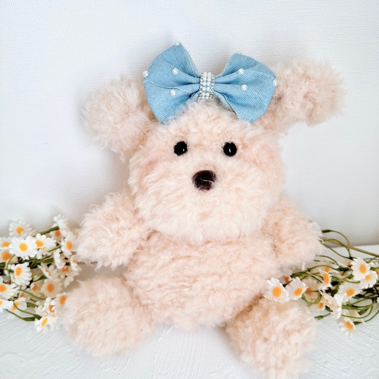 デニムパールリボンヘアバンド（後ろ支え付き）