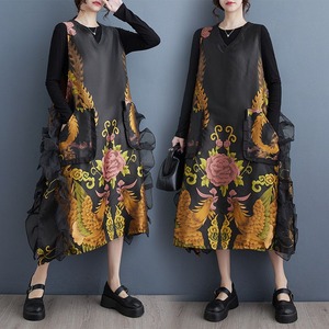 JACQUARD DRAGON PATTERN SLEEVELESS MIDI DRESS M-18865