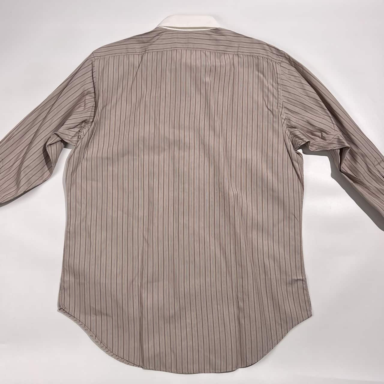 90s 00s Polo by Ralph Lauren ポロ ラルフローレン ストライプ 長袖 クレリックシャツ ワイシャツ サイズ 42-82 /ブラウン×ホワイト系 メンズ ビンテージ