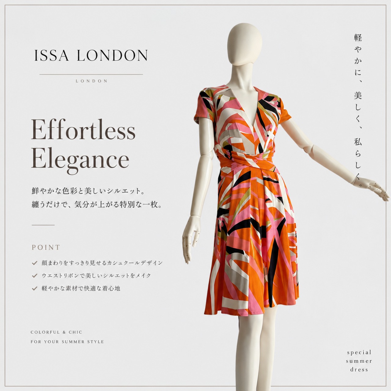ISSA LONDON イッサロンドン ワンピース シルク 半袖 Vネック 