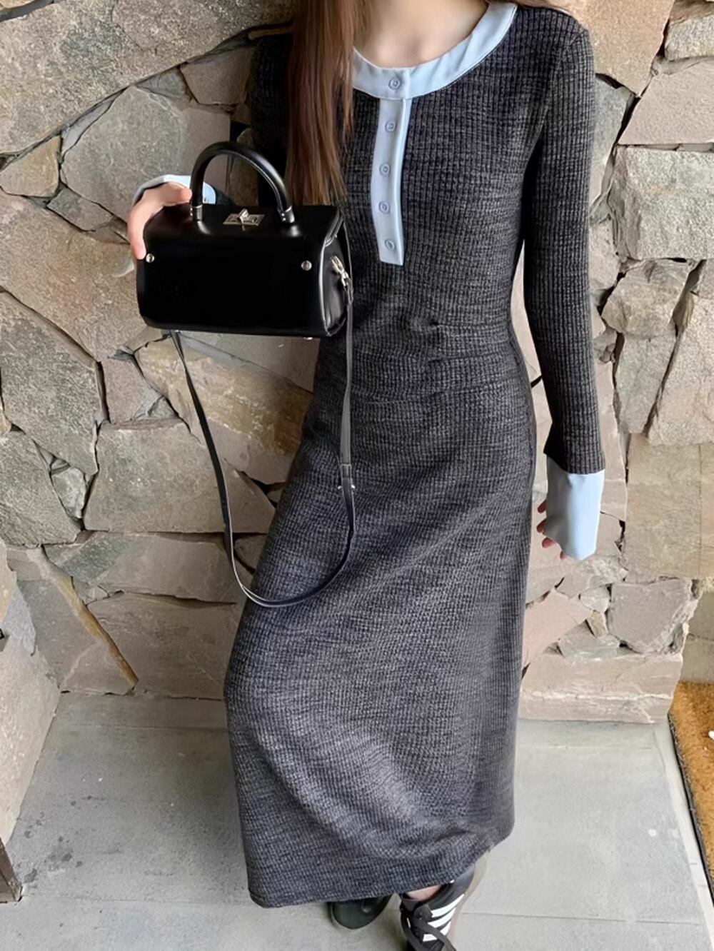 きれいめカジュアルバイカラーロングワンピース