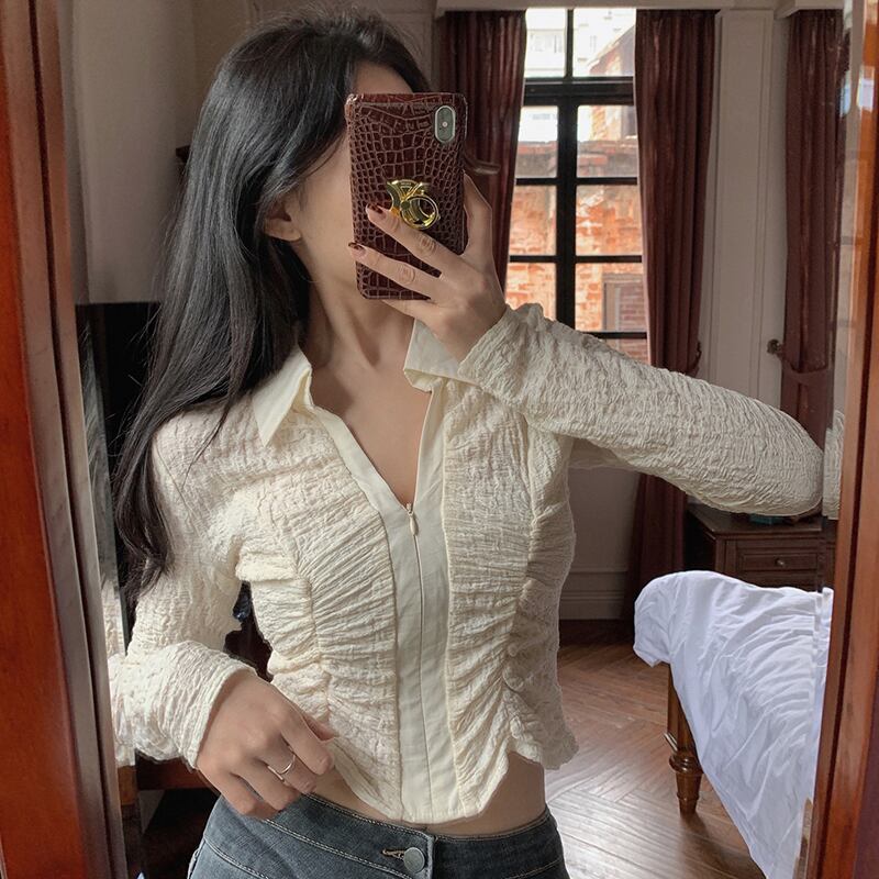 ショートブラウス シャツ スプリングスタンダードスタイル ロング レトロ 春物 ブラックストロベリース63573365374