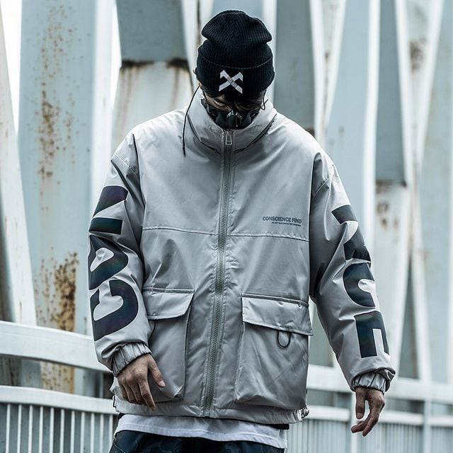 予約販売】ナイロンジャケット アウター ブルゾン バックプリント 反射