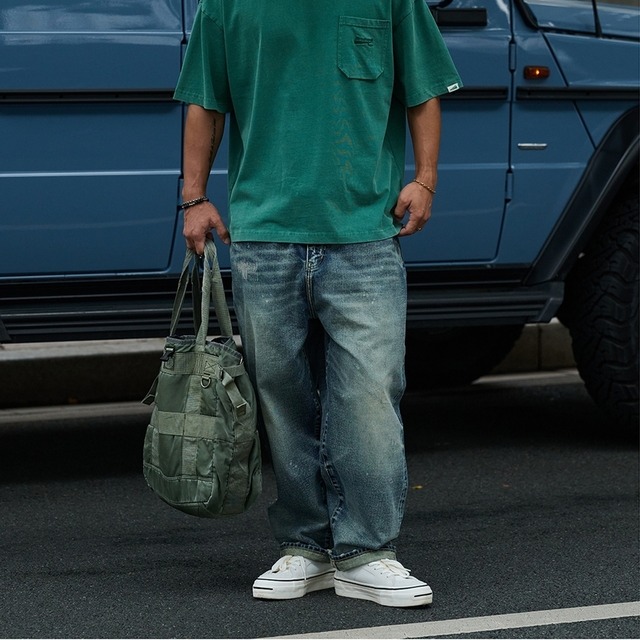 vintage-style wash denim pants M0231