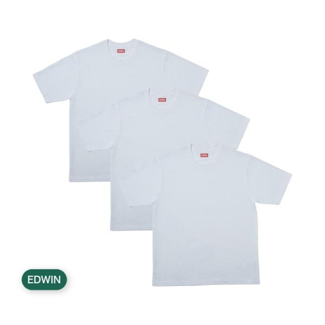 【2セット】エドウイン メンズ クルーネック Tシャツ 3枚組 ホワイト/ブラック