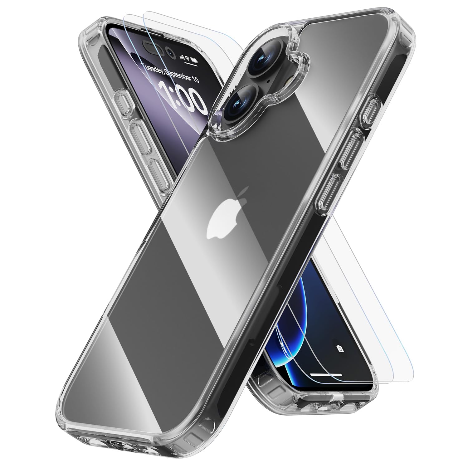 HEROMI iPhone 16 用 ケース【強化フィルム2枚付き】米軍規格 いphone16 ケース 半透明 耐衝撃 指紋防止 滑り止め ワイヤレス充電 耐久性 全面保護 黄ばみなし アイフォン 16 用 6.1インチ用 クリア