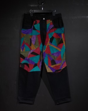 【WEAPON VINTAGE】"MACHINE" Multi Color Suede Switching Design Vintage Loose Buggy Denim Pants