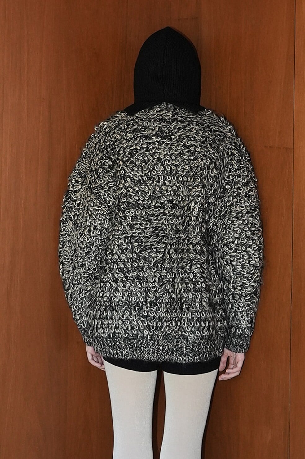 CLANE : MIX LOOP MOHAIR KNIT CARDIGAN 15106-2182 C/# BLACK , BEIGE