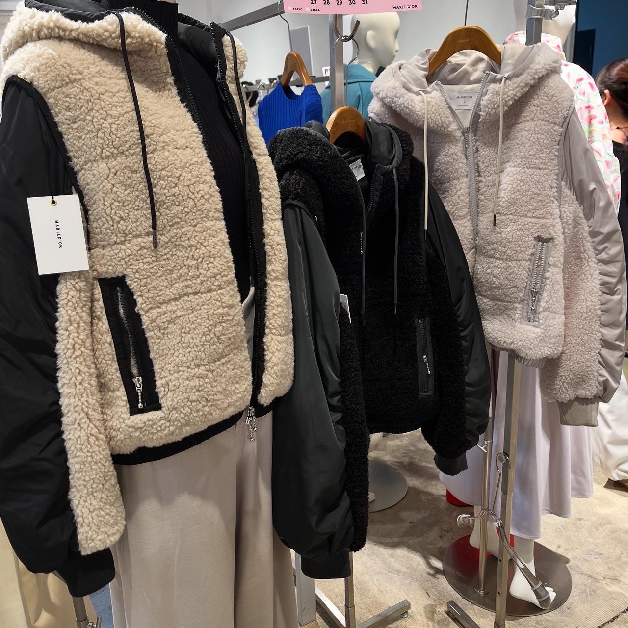 マリードール Maried'or ボア×タフタ配色キルトフードブルゾン