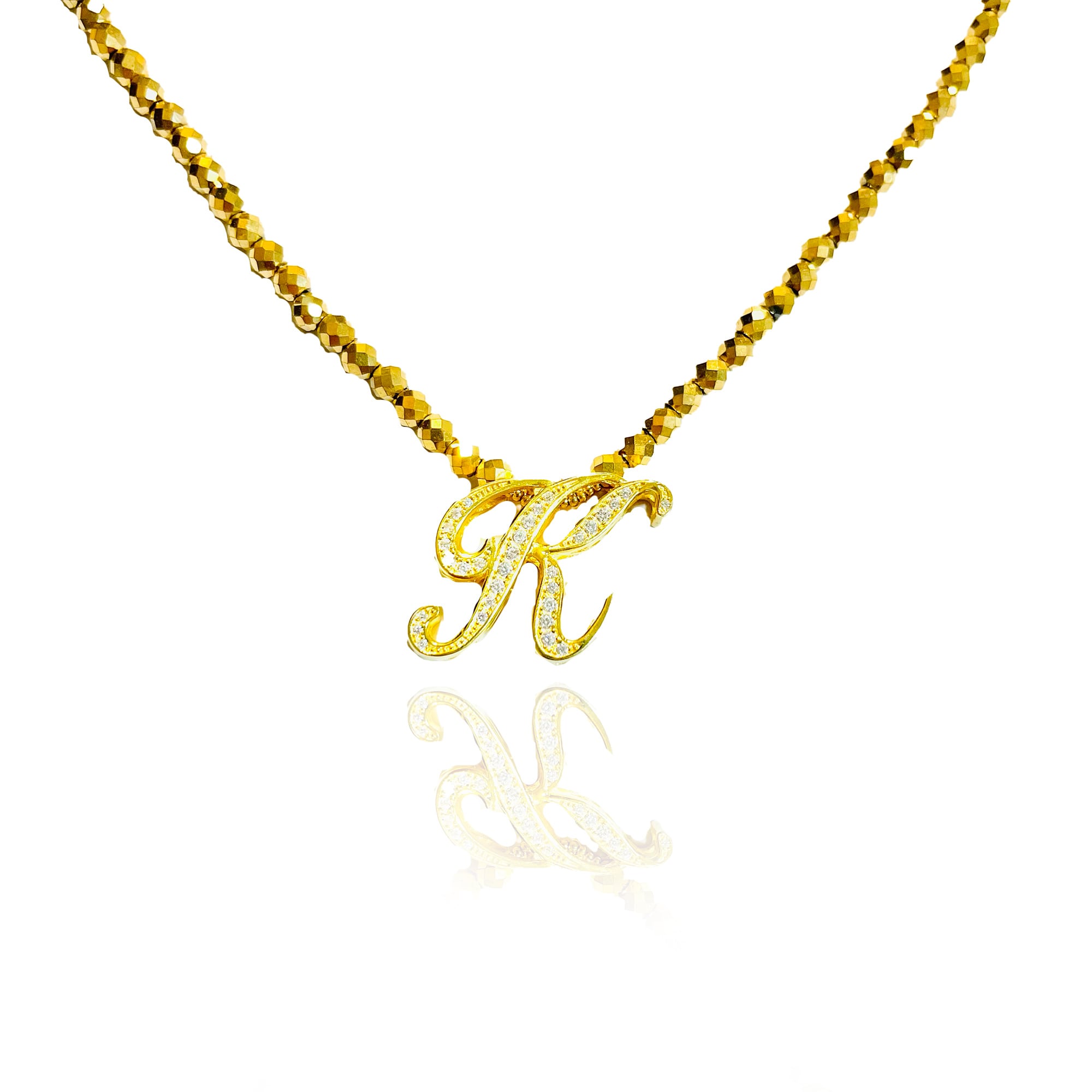【14K刻印】ヘマタイト ネックレス ゴールドパーツ ヴィンテージ シック ヘマタイト「K」ネックレス【ゴールド】 | StoneJewelry