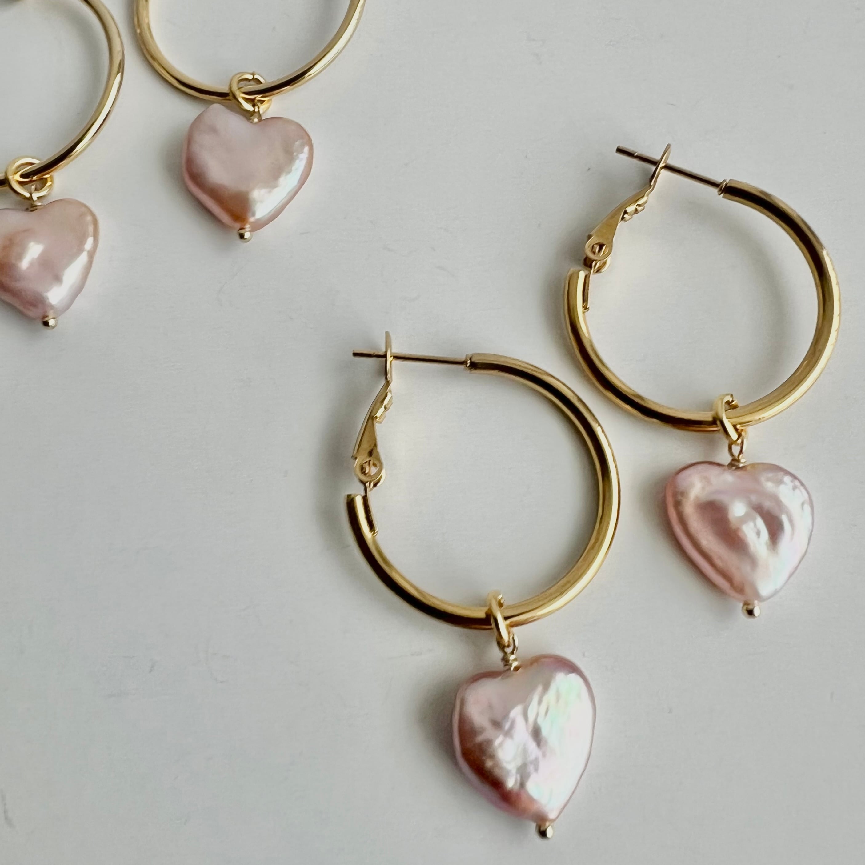 ピンクハート淡水パールフープピアス /イヤリング | Handmade Accessory MU