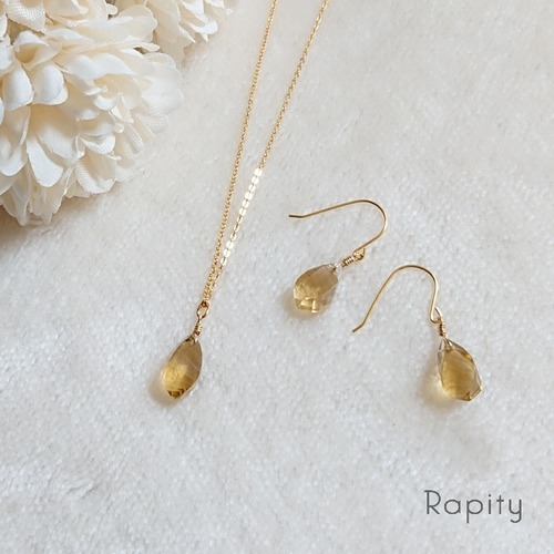 14kgf☆天然石シトリンのネックレス・ピアス2点セット