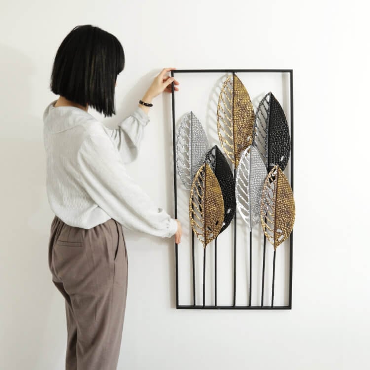 モダンリーフ・アイアンウォールアート|立体リーフデザイン(幅49cm×高さ100cm)