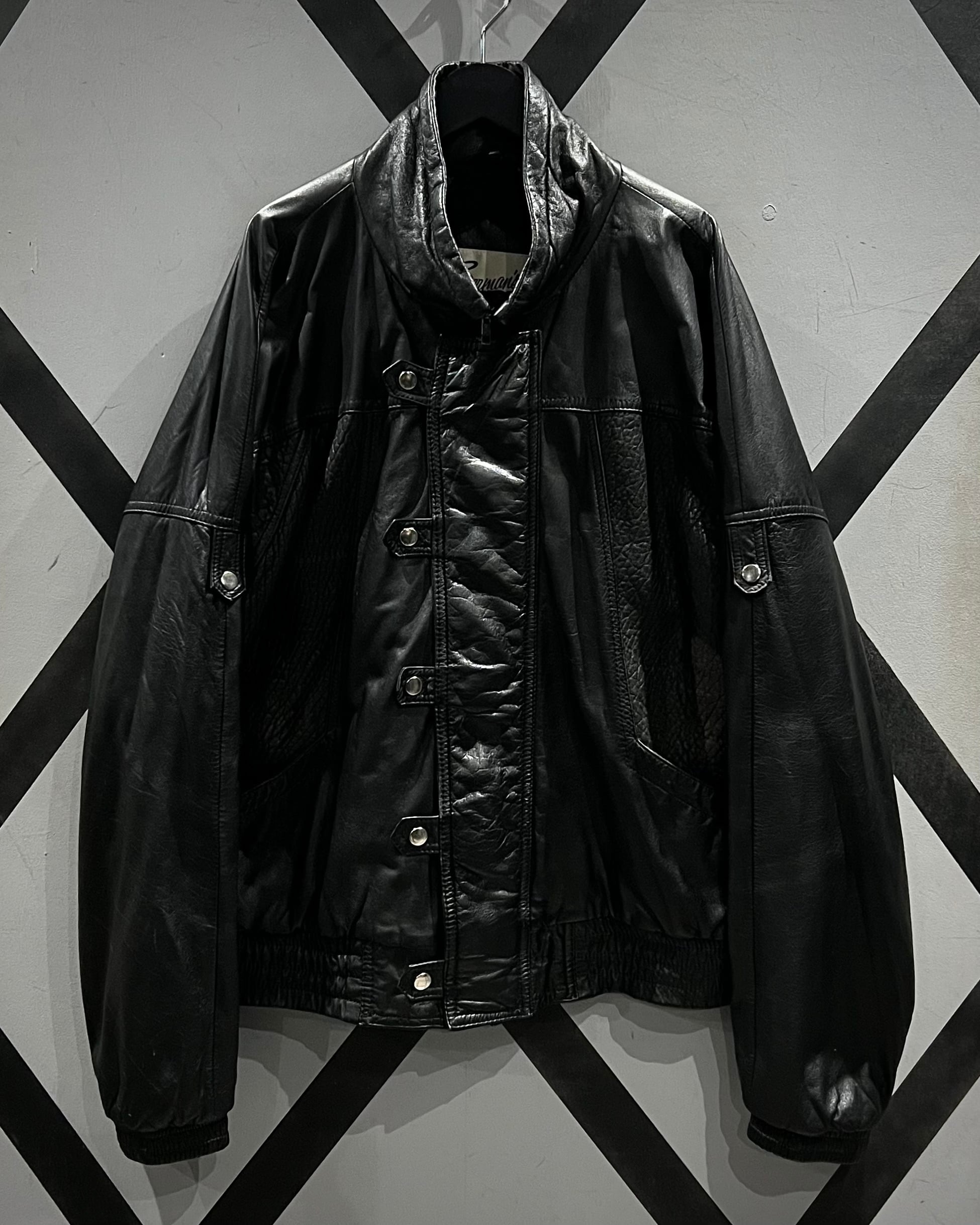 X VINTAGE】80's Vintage Belt Gimmick High Neck Leather Jacket