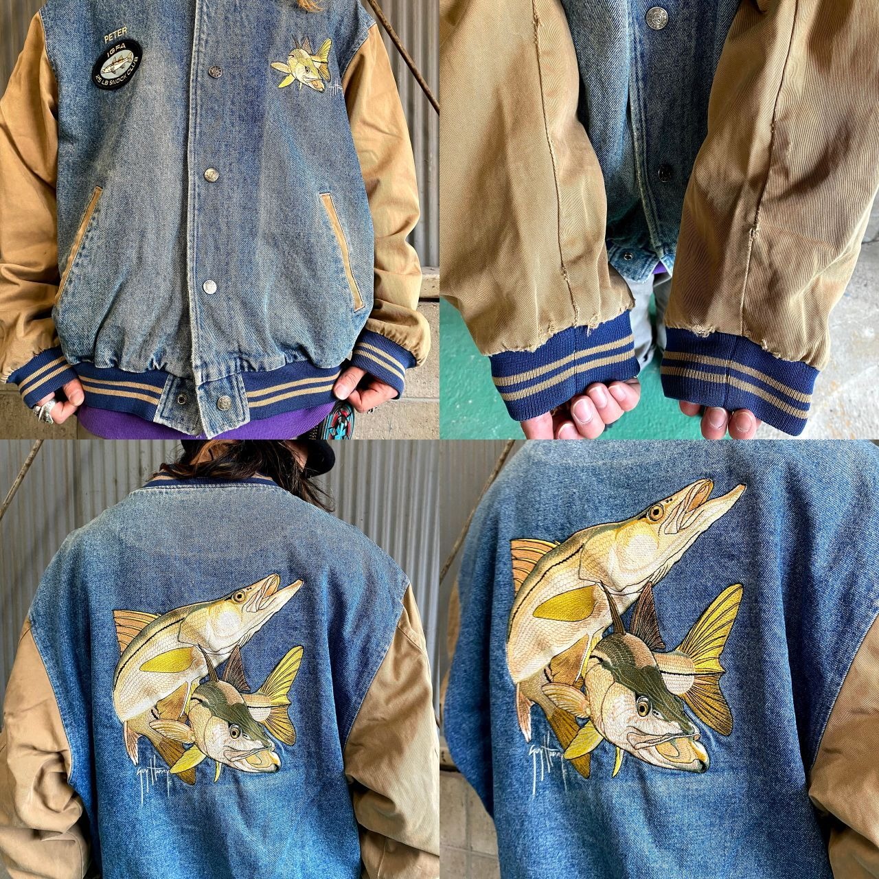 GUY HARVEY ガイ ハーベイ 刺繍入り デニムスタジャン メンズXL相当 