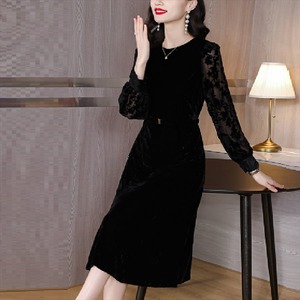 【送料無料】 ロングドレス ドレス dress 衣装 ワンピース パーティードレス パーティドレス ベルティングドレス ロング ロング丈 膝丈 ひざ丈 袖あり 長袖 クルーネック Aライン フレア ドッキング レース 異素材切り替え 透け感 シースルー ベロア フォーマル エレガント 可愛い 大人可愛い きれいめ シンプル シック コンサバ 華やか 大人 上品 おしゃれ お洒落 こなれ感 高見え 高級感 秋 冬 30代 40代 レディース 女性用 ママ ママ服 お茶会 結婚式 二次会 パーティ 演奏会