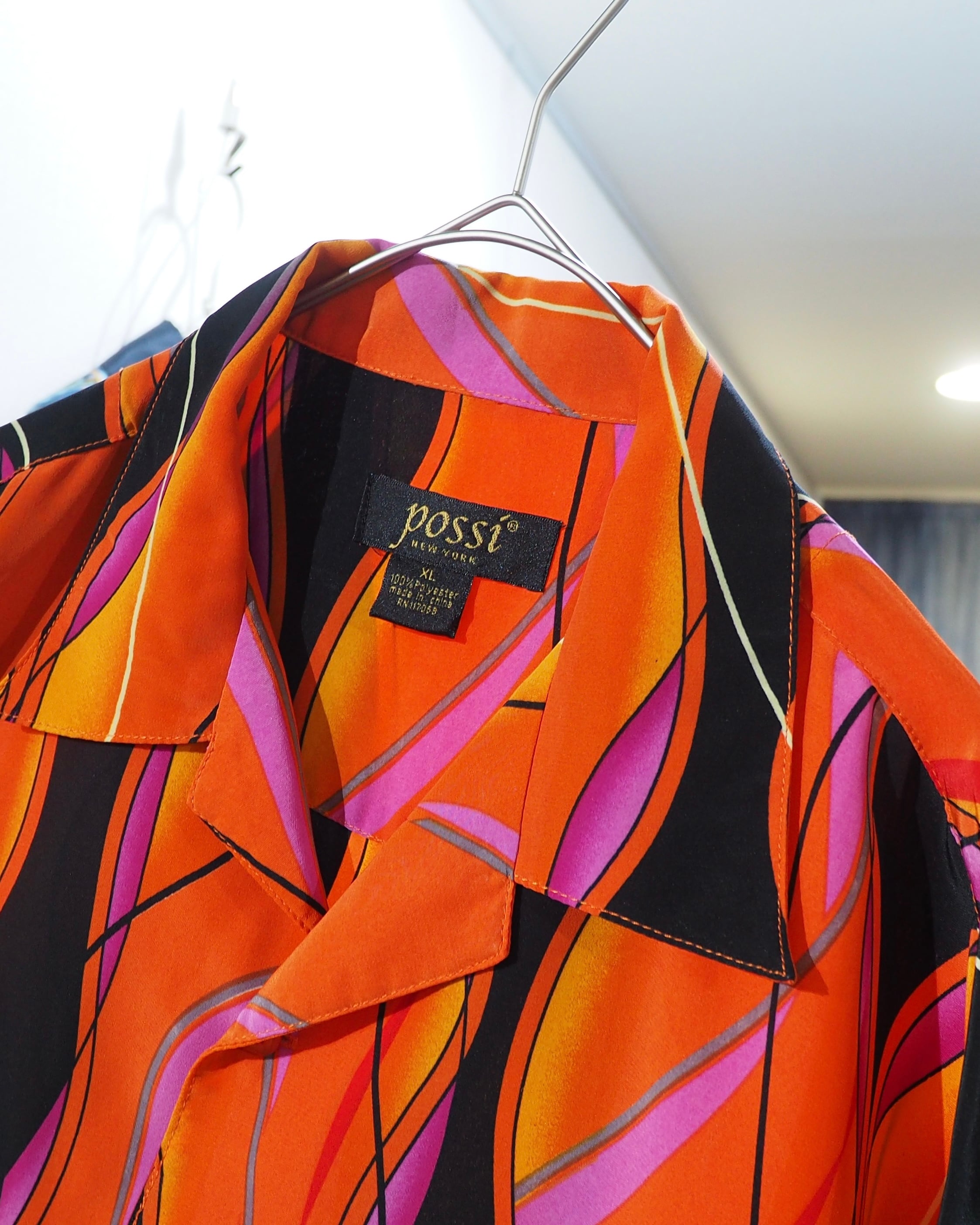 ” 畝り ” Undulation all Over pattern vintage Drape loose Open collar Shirt